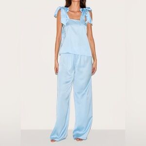 PrettyLittleThing BABY BLUE SATIN RIBBON TIE CAMI LONG PJ SET